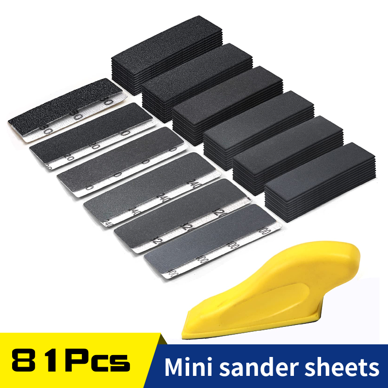 80Pcs 마이크로 샌더 키트 3.5 "x 1" 미니 디테일 핸드 샌딩 도구 습식 건식 사포 80 -800 DIY 공예 목재 금속 연마 용 그릿
