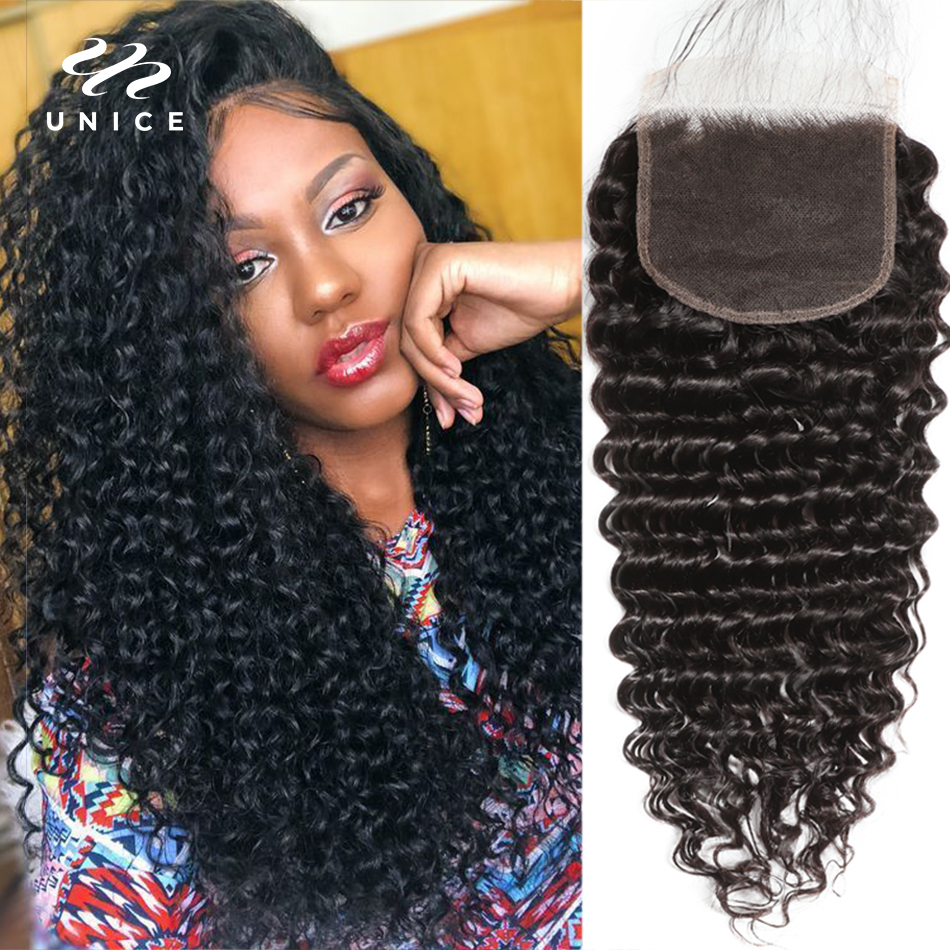 Unice Hair Deep Wave 5x5 HD ปิดลูกไม้ 1PC ฟรี Part 100% มนุษย์ผมปิดลูกไม้ 150% ความหนาแน่นจัดส่งฟรี