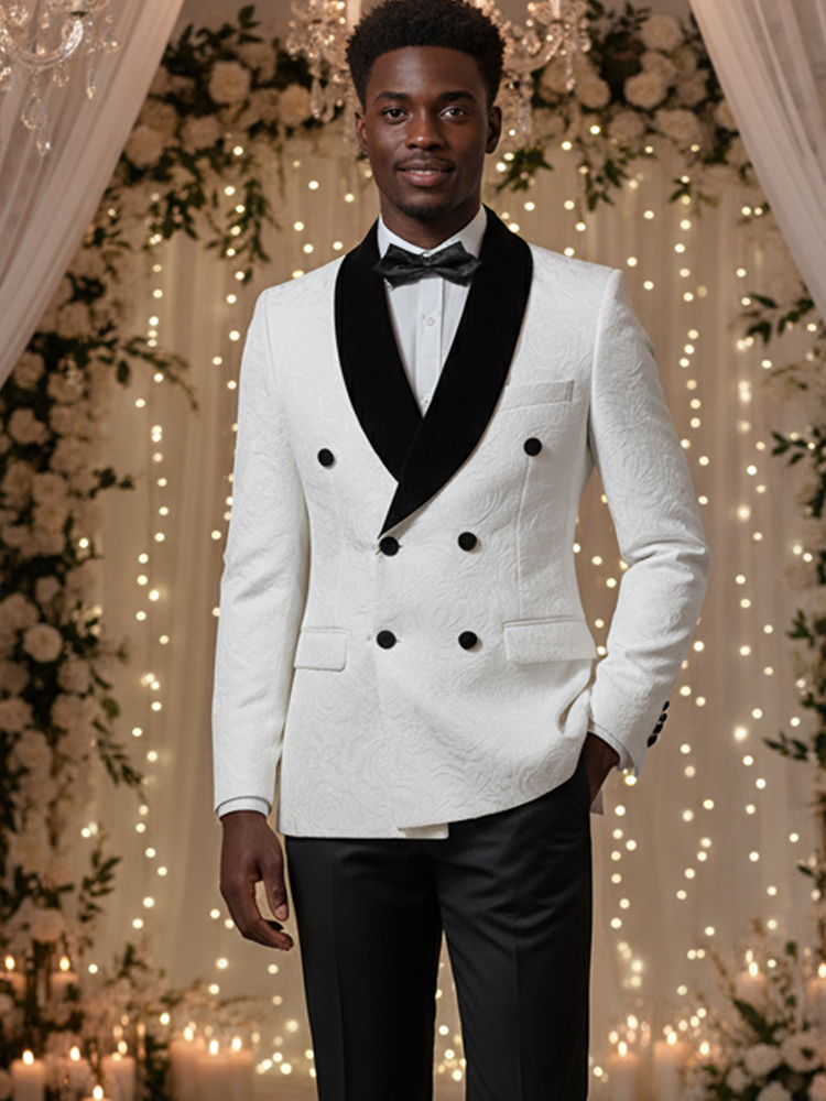 Zweireihiger Bräutigam-Hochzeitsanzug 2-teilig Weißes Party-Outfit für Herren Slim Fit Smoking mit Schalkragen Abendgarderobe Dinner-Anzug