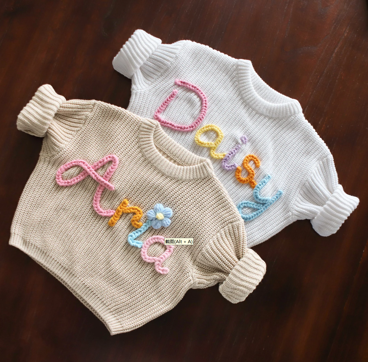Personalized Baby Sweater handmade thread mixcolor Name Custom Name Sweater Newborn Girl Coming Outfit winter baby girl clothes