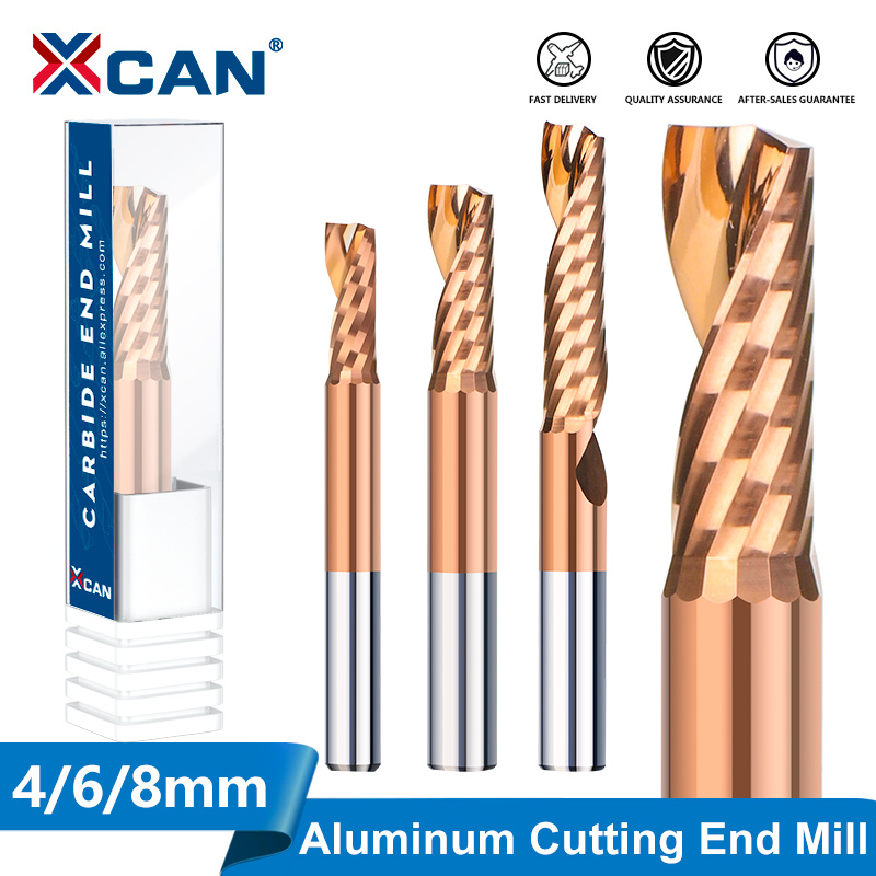XCAN AAAAA 4 6 8mm tige simple cannelure fraise CNC spirale routeur peu carbure fraise pour aluminium cuivre bois acrylique ACM