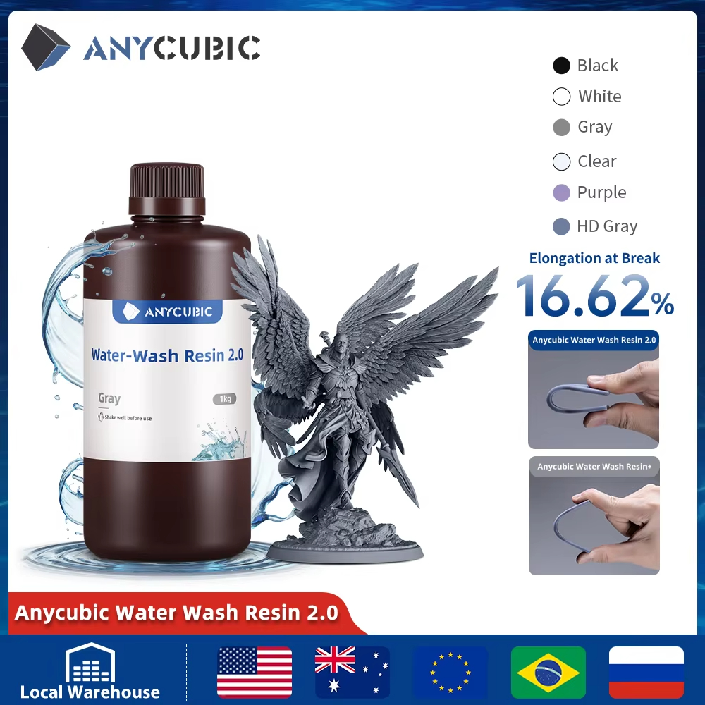 ANYCUBIC น้ําล้างทําความสะอาดได้เรซิ่นต่ํากลิ่นความหนืดต่ํา 405nm UV เรซิ่นสําหรับ LCD 3D การพิมพ์ความแม่นยําสูง 3D เครื่องพิมพ์เรซิ่น