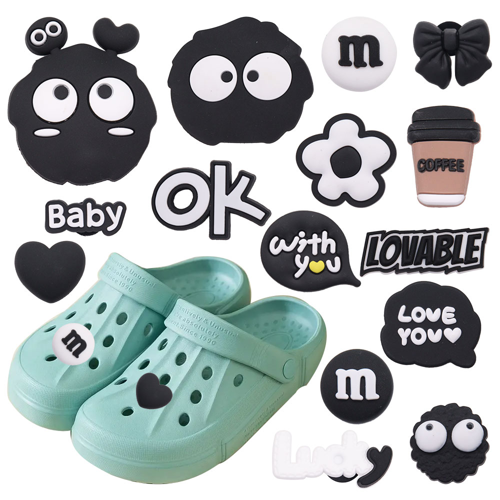 15 pz/set carino nero bianco fiori scarpe da caffè ciondoli accessori ragazzi ragazze fibbia scarpe sandalo decorazioni fai da te
