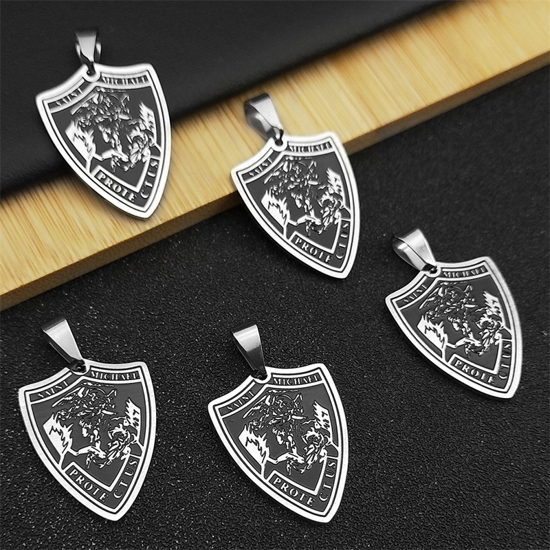 Aço inoxidável Pingentes Anjo para Fazer Jóias, Arcanjo São Miguel, Proteja-nos, Colar, Pulseiras, Artesanato DIY, 5Pcs