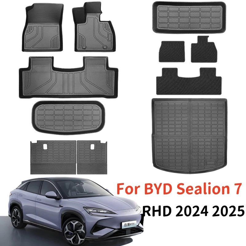 Untuk BYD SEALION 7 2024 2025 TPE Karpet Lantai Mobil (Hanya RHD), Semua Cuaca Tahan Air Sandaran Bagasi Frunk