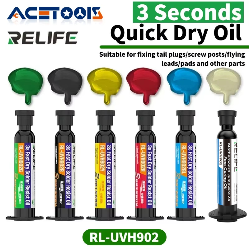 RELIFE RL-UVH902 3 วินาทีแห้งเร็วน้ํามันสําหรับเมนบอร์ดโทรศัพท์มือถือ BGA PCB Flying Line UV Repair Quick Curing น้ํามันเครื่องมือ