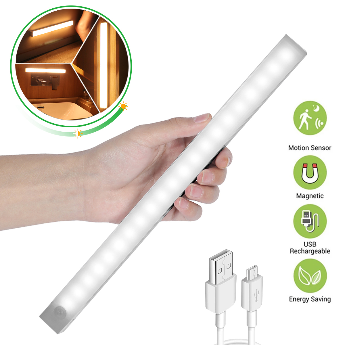 Luz LED inalámbrica con Sensor de movimiento, lámpara de noche para dormitorio, decoración de habitación, cocina, armario, pasillo, Detector de luz, armario, escalera