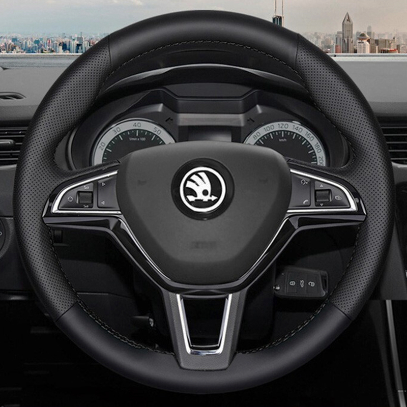 CUSTOM พวงมาลัยรถ Braid COVER 100% Fit สําหรับ Skoda Octavia 2017 Fabia 2016 2017 Rapid Spaceback 2016 Superb (3-Spoke)