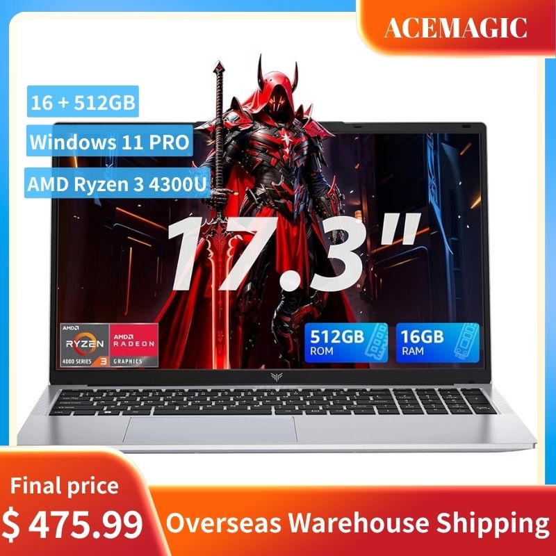 ACEMAGIC Laptop biznesowy 15,6/17,3/18,5 cala, AMD Ryzen 3 4300U, 16 GB DDR4, 512 GB SSD z możliwością rozbudowy do 2 TB, FHD, Windows 11