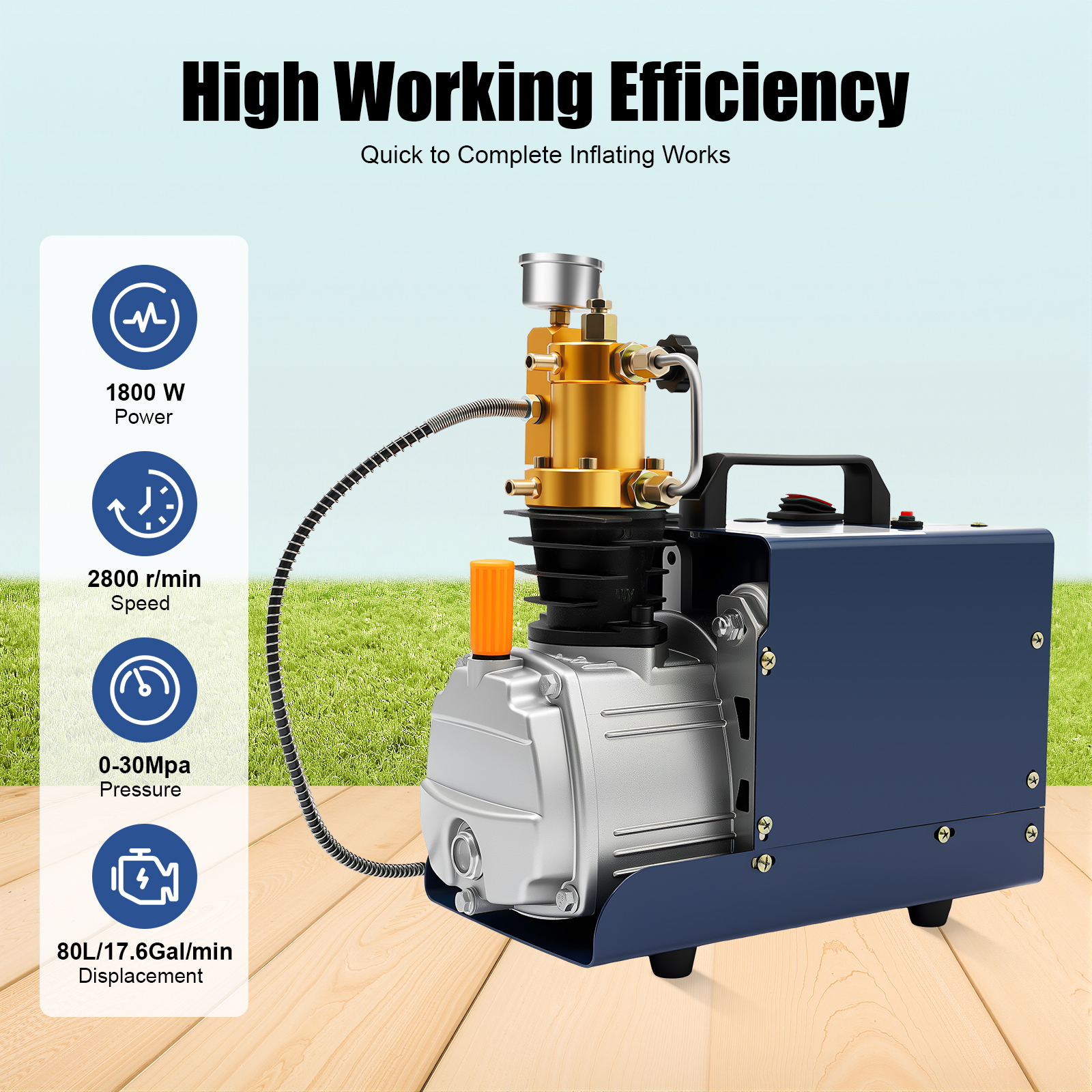 Bomba de aire de alta presión PCP de 1800W, 2800r/min, 30Mpa, antioxidante para válvulas/pipelines/pequeños cilindros de alta presión
