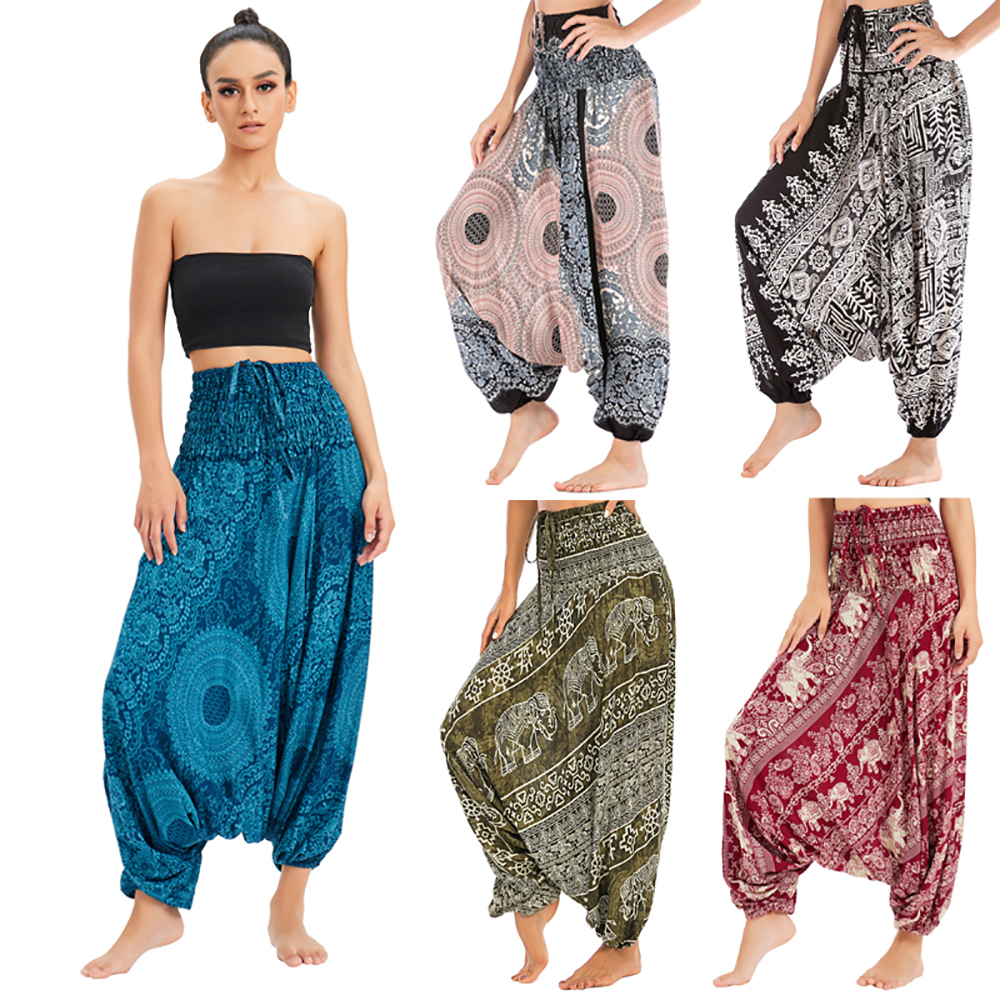 Bohemian Quần Nữ Pantalones Mujer Bộ Thun Cao Cấp Rayon Hậu Cung Baggy Boho Thảm Tập Yoga Zumba Mặc Pour Femme Tỉnh Calca Feminina In Hình
