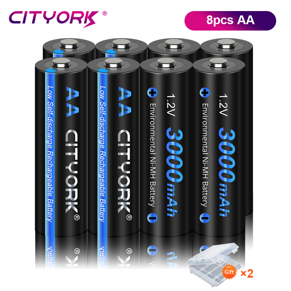 Cityork 4-16Pcs 1.2V Aa Nimh Oplaadbare Batterij 3000Mah Aa HR6 Ni-Mh Batterijen Aa Cell Met lcd 1.2V Aa Aaa Batterijlader