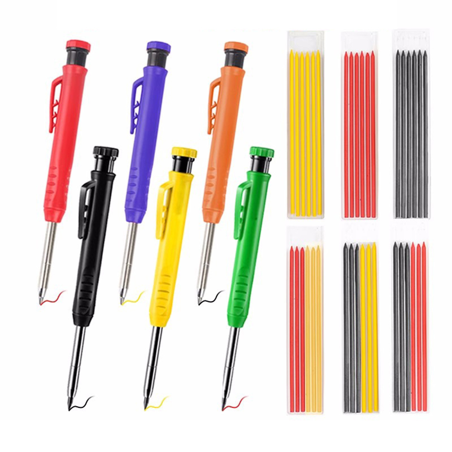Conjunto de lápis de carpinteiro sólido com apontador embutido, lápis mecânico para carpintaria, lápis mecânico
