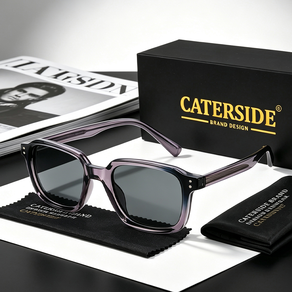 CATERSID แว่นกันแดดผู้ชาย กรอบสี่เหลี่ยม เซลลูโลส โพรพิโอเนต เทมเพิล ทิปส์แว่นกันแดดผู้หญิง แว่นตาสำหรับเดินทางกลางแจ้ง แว่นตาขับรถ UV400