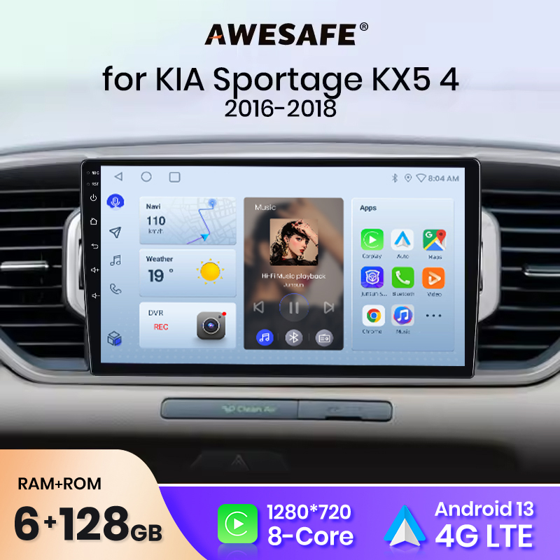Autoradio sans fil AWESAFE CarPlay Android Auto pour KIA Sportage 4 2016 2017 2018 KX5 GPS Navi SWC FM BT Plug and Play DSP Stéréo
