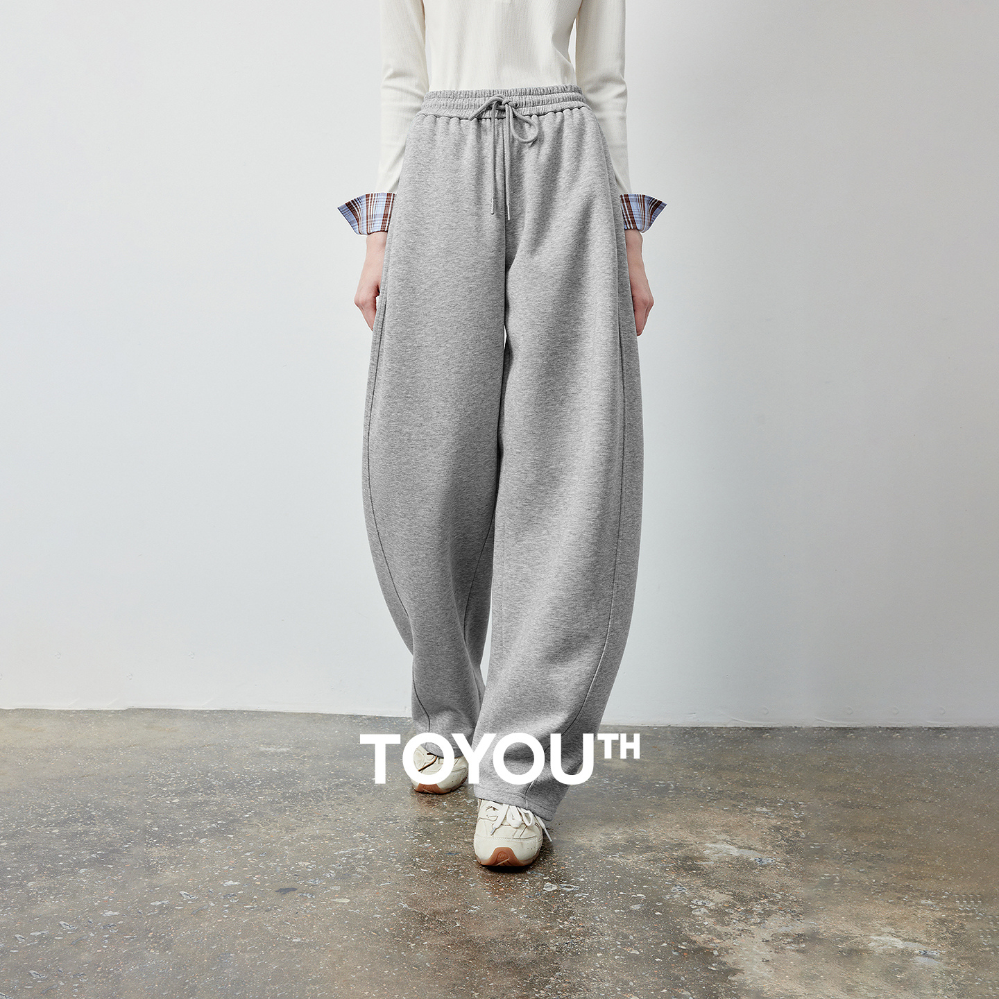TOYOUTH Pantaloni Lunghi da Donna in Morbido Cotone a Gamba Curva, Nuovi Arrivi Autunno 2026, Vita Alta con Coulisse, Gamba Larga e Morbida, Ideali per la Forma a Pera