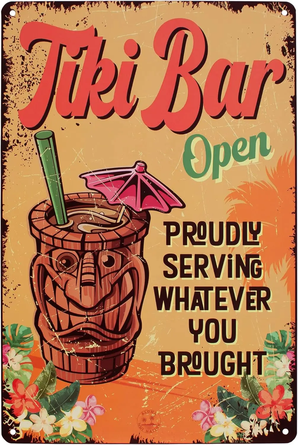 Letrero para Bar Tiki, Decoración para Exteriores, Letrero 'Tiki Bar Abierto', 4 Tornillos Incluidos, Decoración Tiki, Decoración para Casas Tiki, Decoración Luau