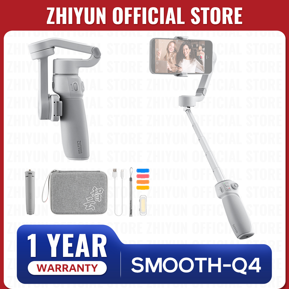 ZHIYUN Official Smooth Q4 สมาร์ทโฟนกิมบอล 3 แกน ตัวกันสั่นมือถือแบบพกพา พร้อมก้านต่อในตัว สำหรับ iPhone/Android