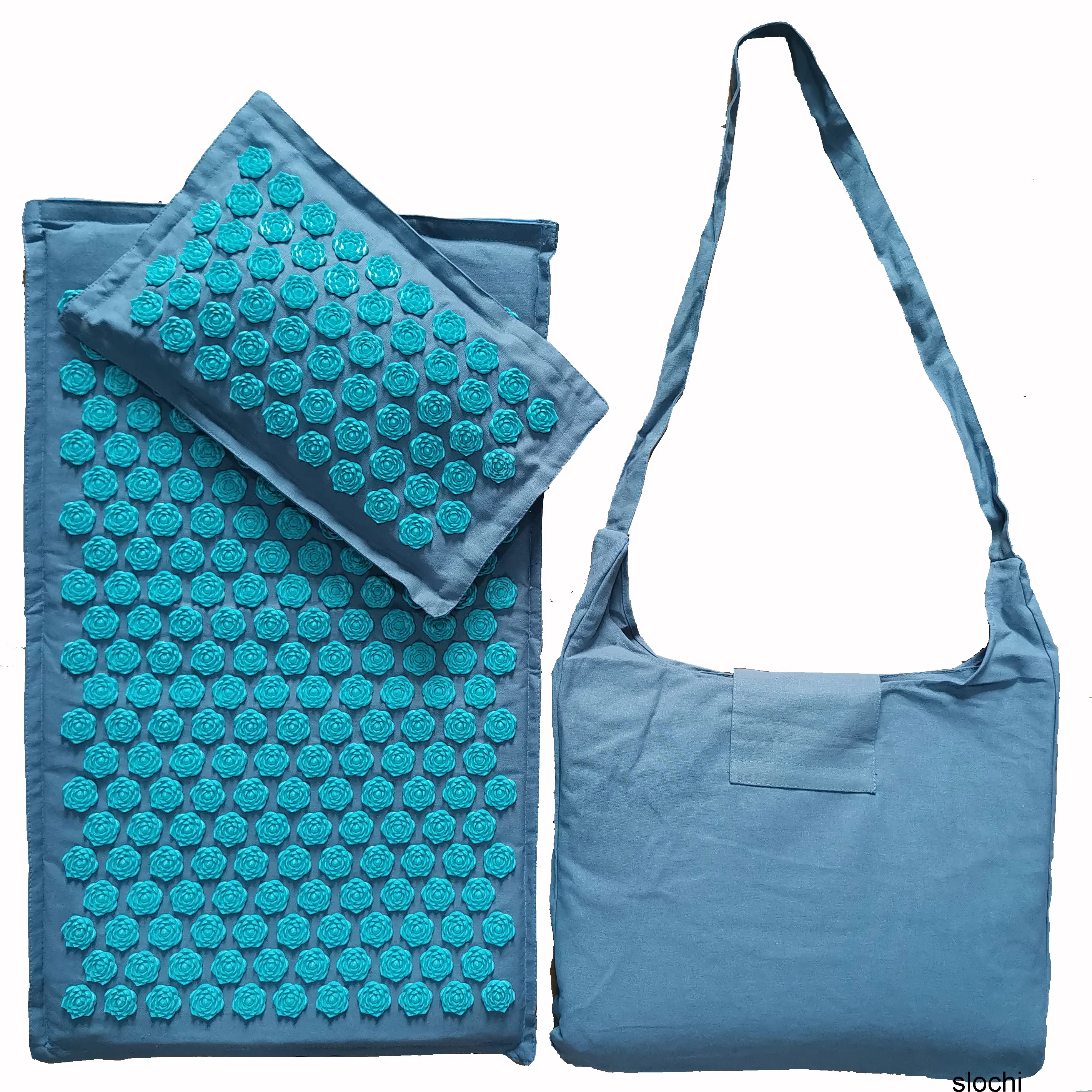 Tikar Yoga pijat telapak kelapa Linen alam 74*44cm tikar bantal olahraga dengan tas Lotus Spike bantalan acupresure matras