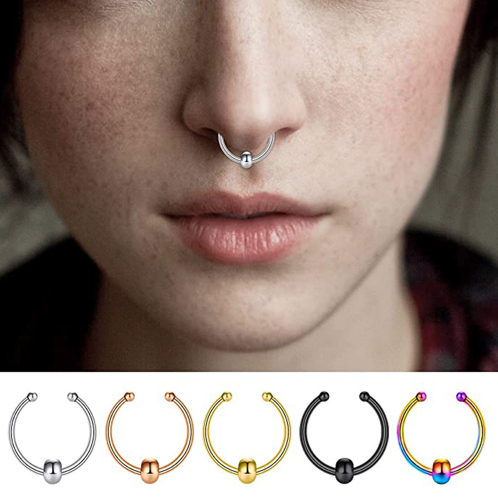 จมูกปลอม Septum แหวน Faux ปลอมเลียนแบบแหวนจมูกคลิป Horseshoe Hoop แหวนสแตนเลสสตีลร่างกายเจาะเครื่องประดับ