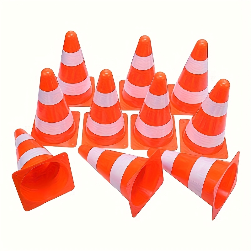 10Pcs All-Red Reflective Traffic Cones - Sunproof Plastic Triangle Road Barriers for Parking Safety