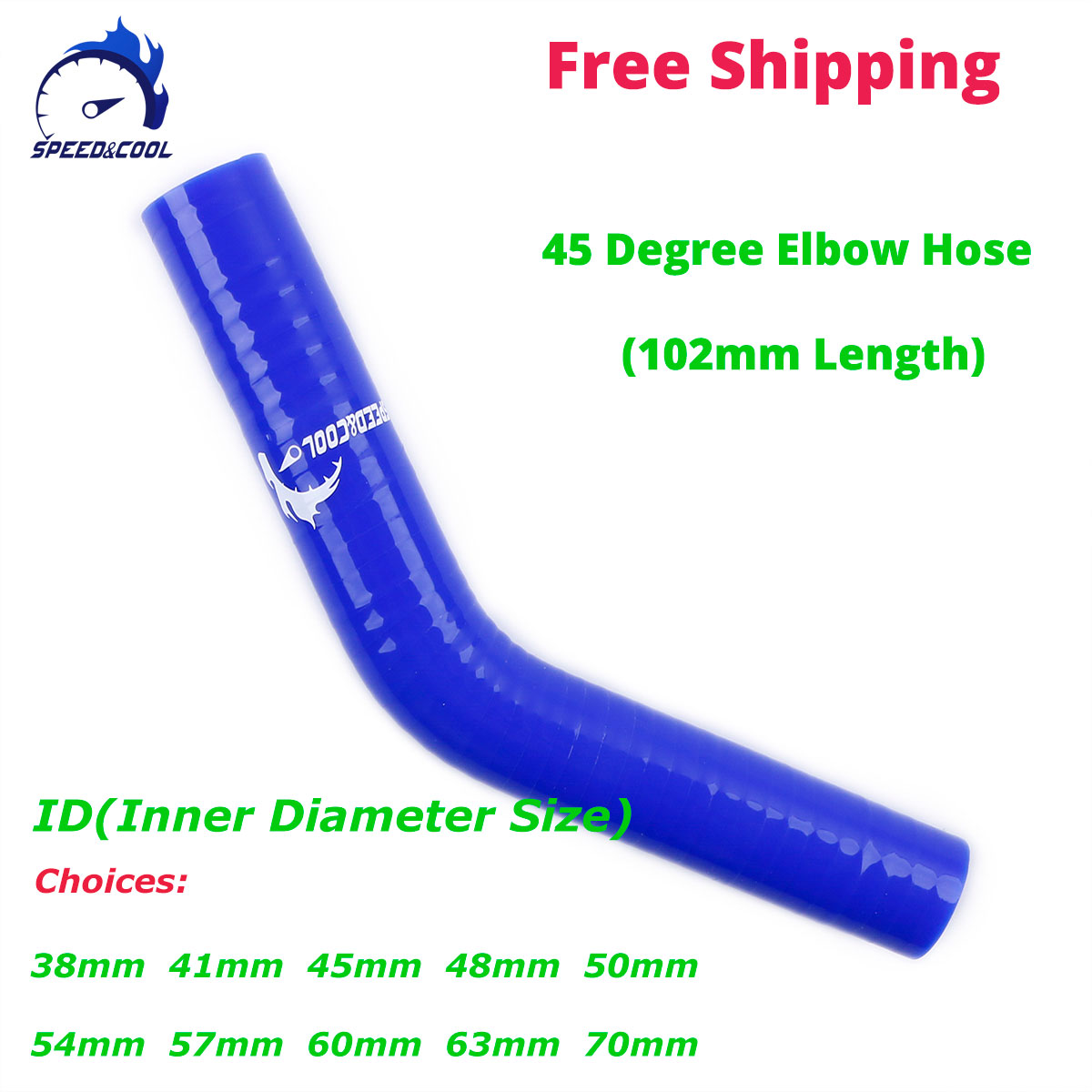 Intercooler de silicona General, tubo de manguera ID 38mm 41mm 45mm 48mm 50mm 54mm 57mm 60mm 63m 70mm, codo de 45 grados