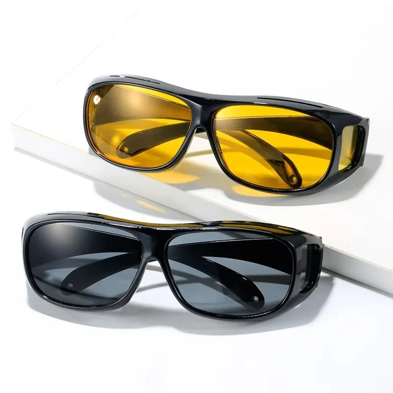 Lunettes de conduite de nuit unisexes à porter par-dessus des lunettes de vue, verres jaunes anti-éblouissement, protection pour conducteur automobile, lunettes de soleil de sécurité