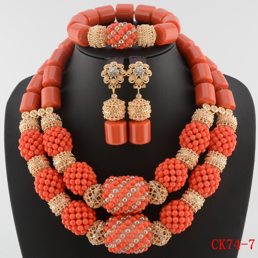 Conjuntos de joyas de cuentas africanas para mujer, collares de moda, conjuntos de joyas de cuentas indias nupciales DE BODA nigerianas, cuentas de cristal