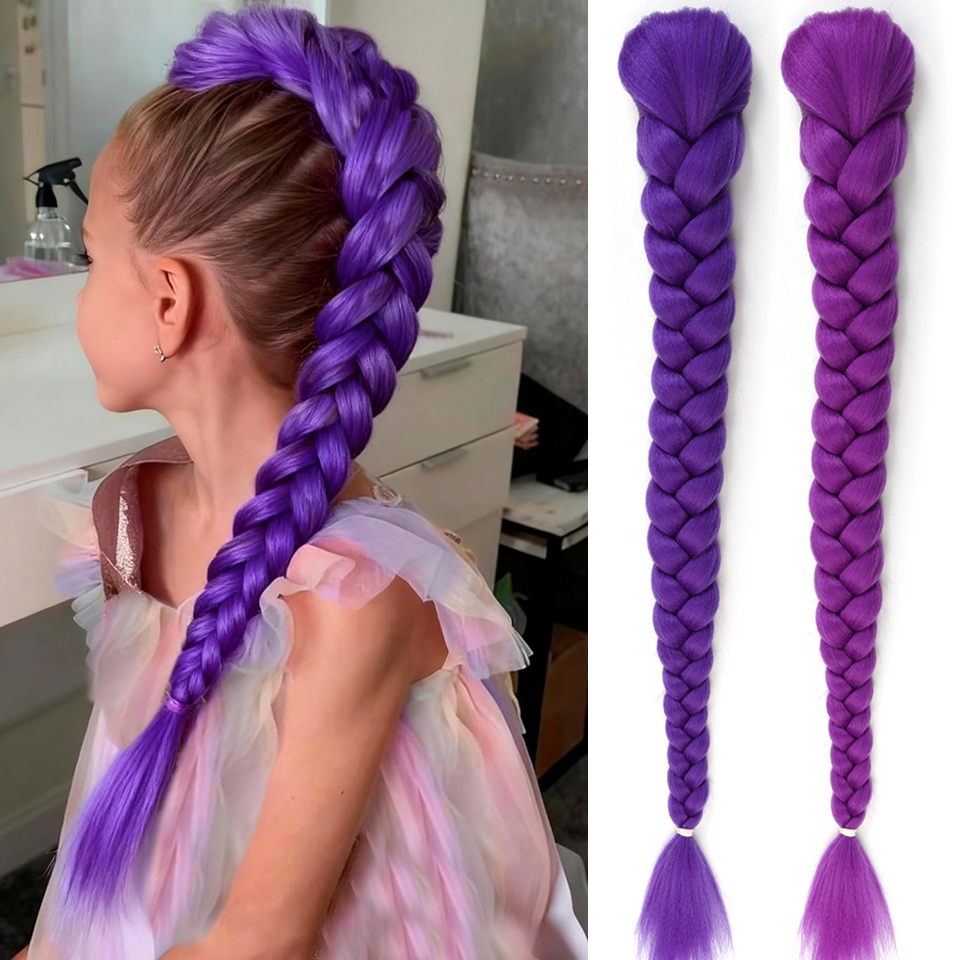 Coda di Cavallo Sintetica Intrecciata Viola per Costume, Acconciatura da 26 Pollici con Clip per Bambine, Halloween e Natale