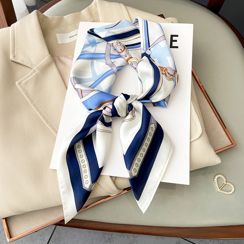 Lenço quadrado de seda de luxo feminino 2024 impressão cetim lenço primavera faixa de cabelo foulard bandana echarpe gravata xale envoltórios