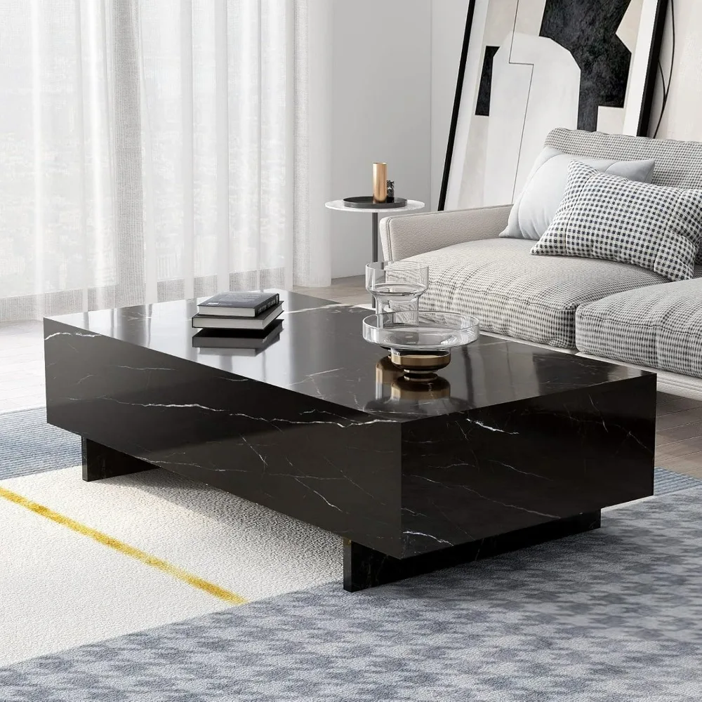 Mesas de centro rectangulares de mármol para sala de estar, mesa central elegante contemporánea de alto brillo para zona de espera, mesa auxiliar moderna