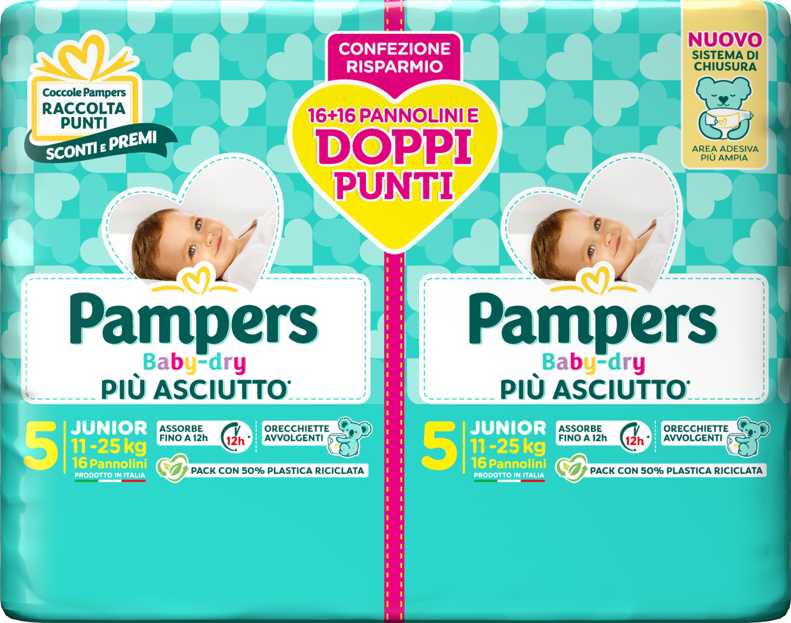 Pampers Baby Dry Junior, podwójne opakowanie DWCT, rozmiar 5 (11-25 kg), 32 pieluchy