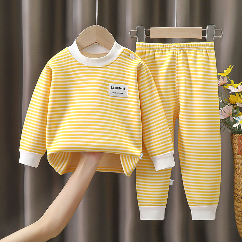 Bebê conjunto de roupas quentes velo forrado crianças meninos meninas listrado roupa interior pijamas conjunto ideal para casa pijamas outono inverno