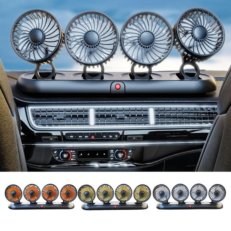 Ventilador de coche, ventilador de aire ajustable de 4 cabezales, ventilador eléctrico automotriz, ventilador USB/12V/24V, ventilador silencioso para el hogar, escritorio, oficina y coche