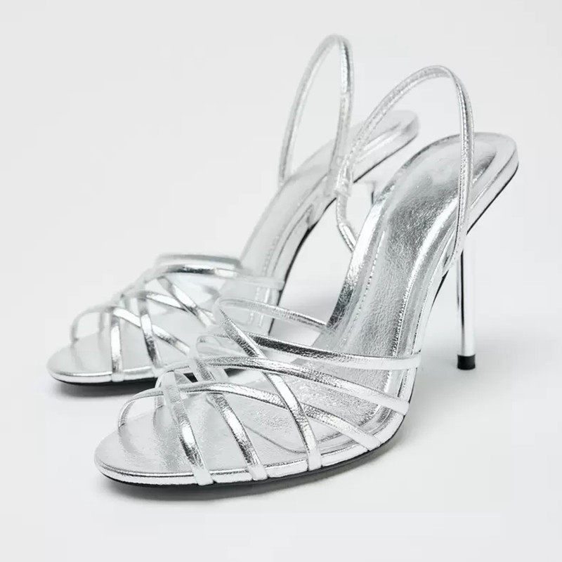 Zapatos de tacón de aguja sexys para mujer con punta abierta y diseño hueco, sandalias de tacón alto con tiras finas cruzadas, ideales para fiestas y pasarelas, talla grande 42