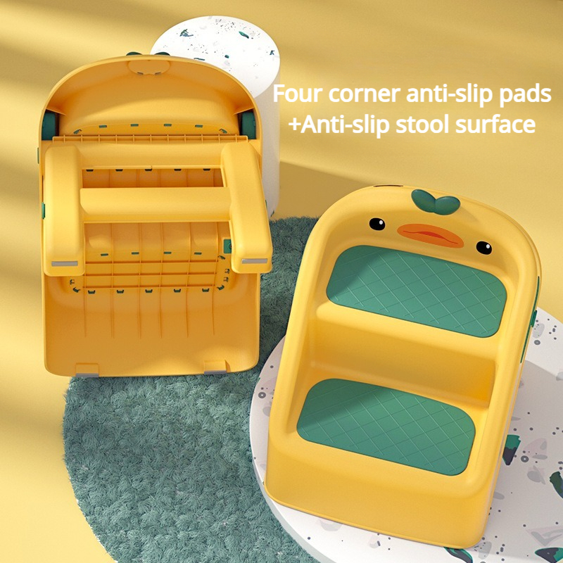 2-traps kinderstoel met handvat, opstapje voor peuters voor het wassen van de handen in de badkamer, antislip, makkelijk te verplaatsen kinderpoef