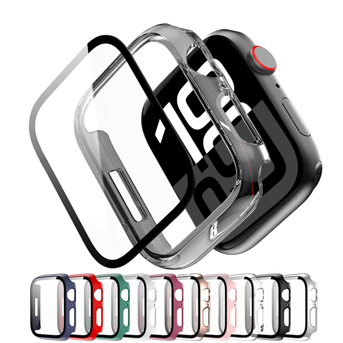 強化ガラス + カバー Apple Watch ケース 45 ミリメートル 41 ミリメートル 44 ミリメートル 40 ミリメートル 42 ミリメートルスクリーンプロテクター Apple Watch アクセサリー Serie10/9/8/7/6/5/SE