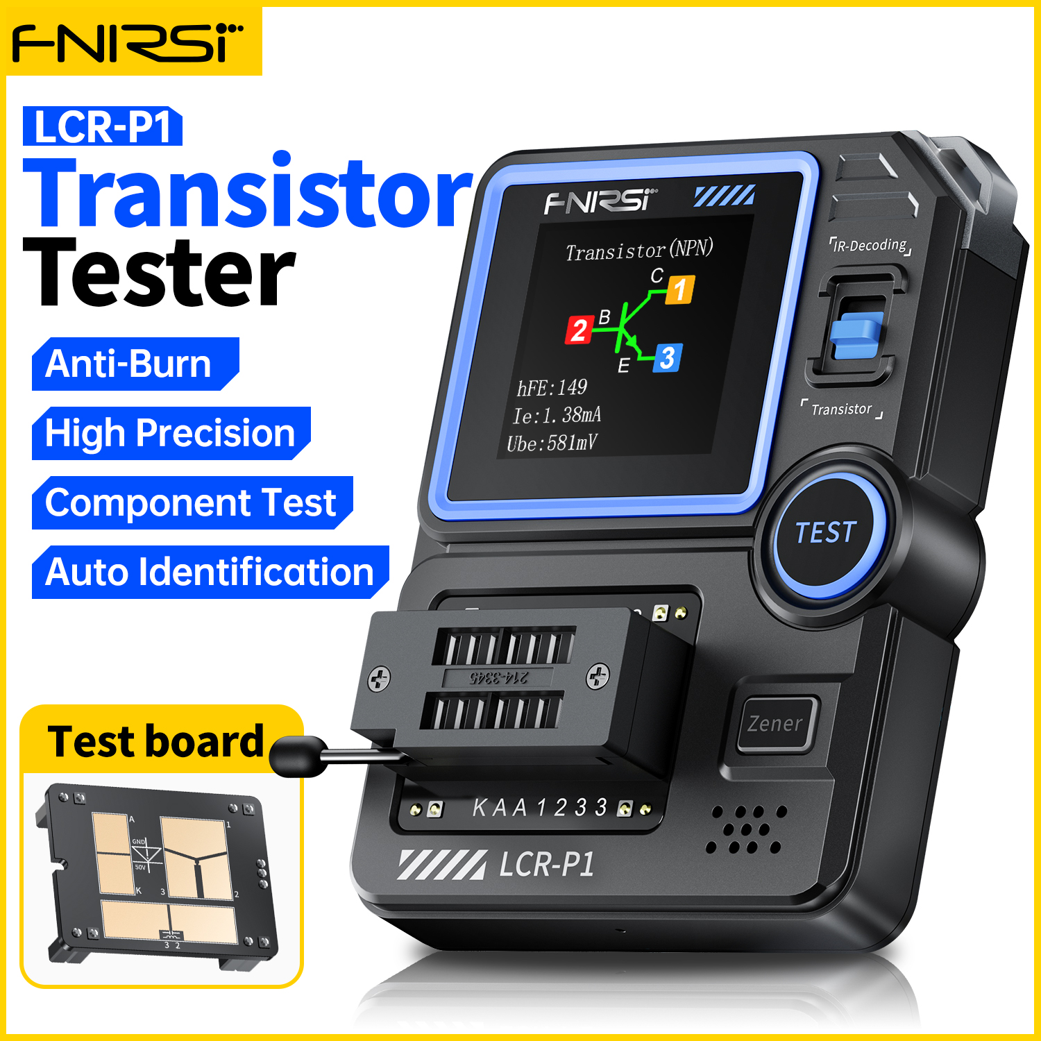 FNIRSI LCR-P1 Тестер транзисторов Диод Триод Конденсаметр Сопротивление LCR ESR Метр MOSFET NPN PNP SMD Многофункциональный тестер