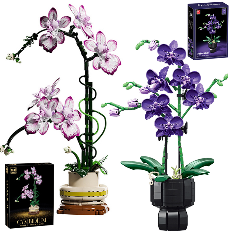 Anggrek Kreatif Cymbidium Bunga Abadi Tanaman Pot Blok Bangunan Simulasi Phalaenopsis DIY Mainan Bata Hadiah Valentine