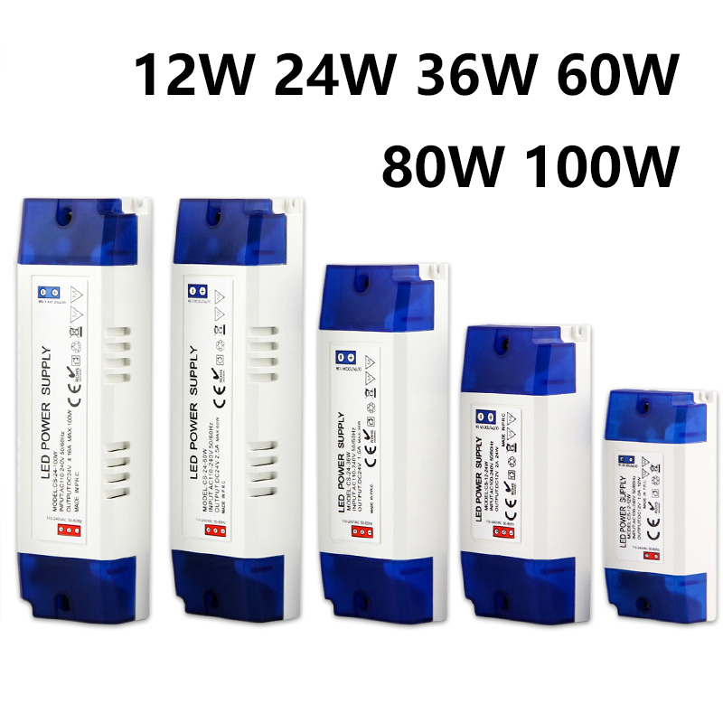 Transformador de iluminação LED 100W 80W 60W 36W 24W 12W adaptador de alimentação AC/DC 12V 24V luminária LED faixa de luz