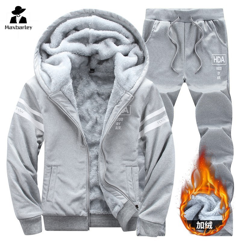 Conjuntos de inverno masculino 8xl fatos de treino hoodies casual com capuz camisolas quentes jaquetas de lã mais grossas calças 2 p masculino moleton masculino