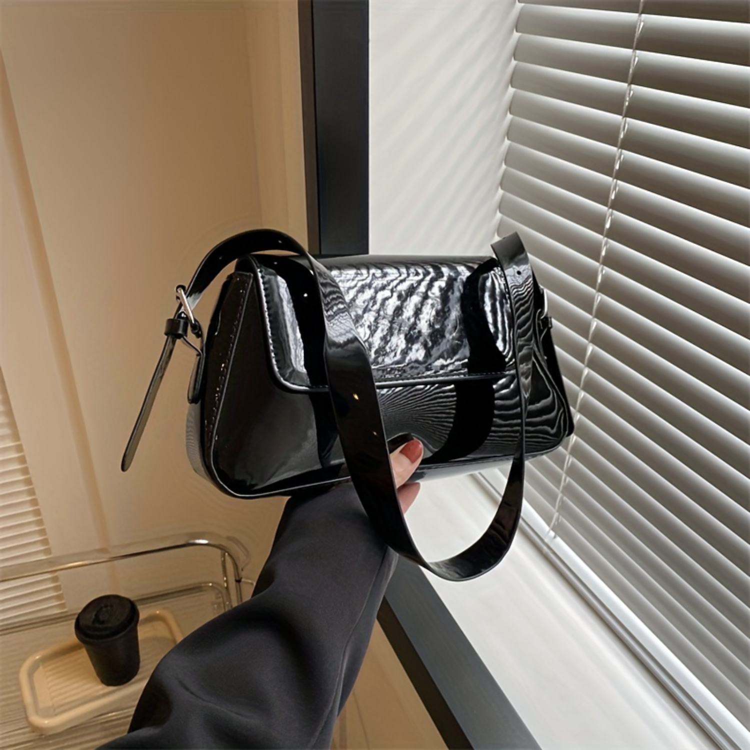 Chic Glossy Underarm Mini Bag For Women, Designer Handbag, Shoulder Purse