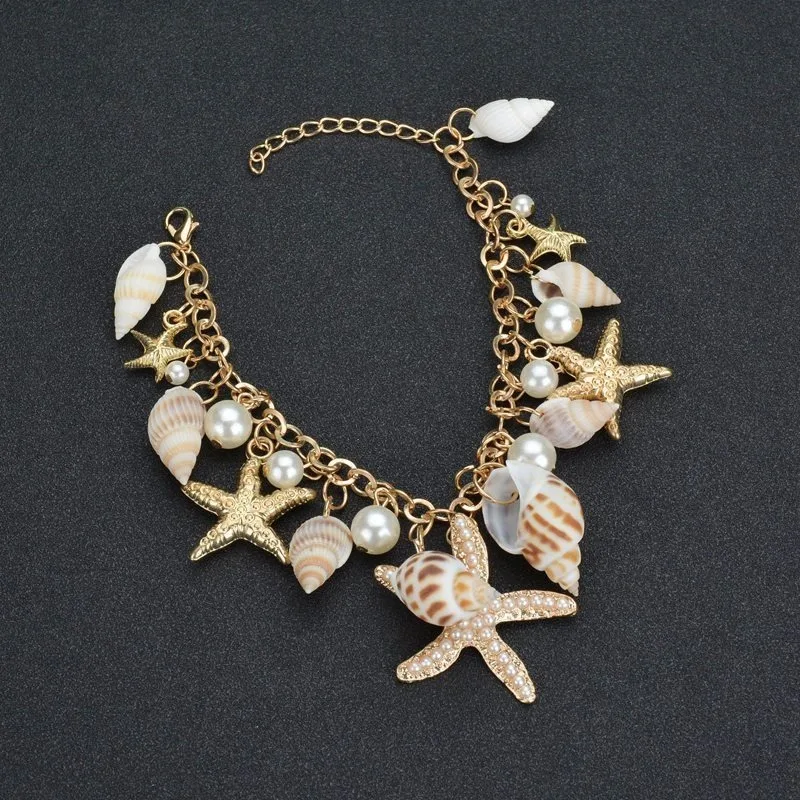 Bracelet conque en forme d'étoile de mer pour femmes, mignon et doux, nouvelle personnalité, mode perle, bijoux de plage d'été, accessoires de fête de vacances