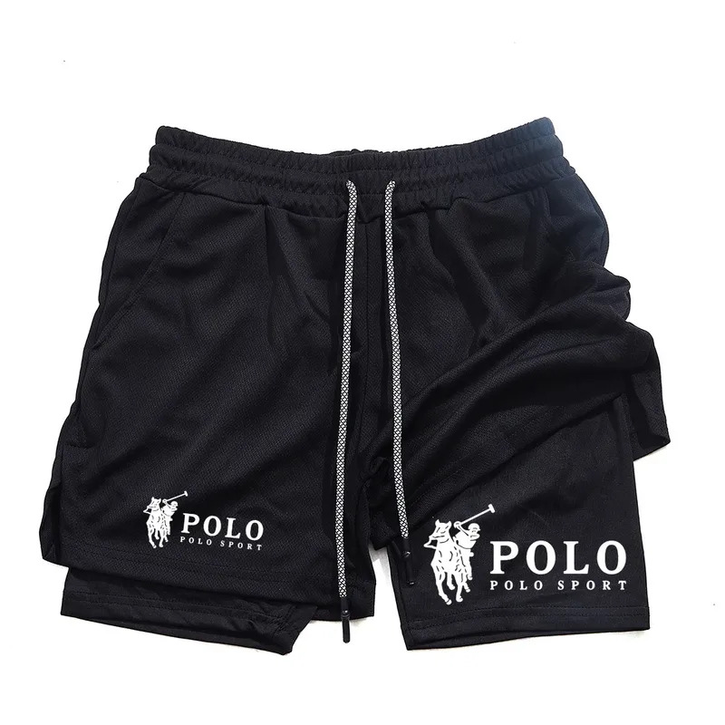Men's Quick Dry Beach Shorts Printed Double Layer 2-in-1 Fitness Training Sports Boardshorts