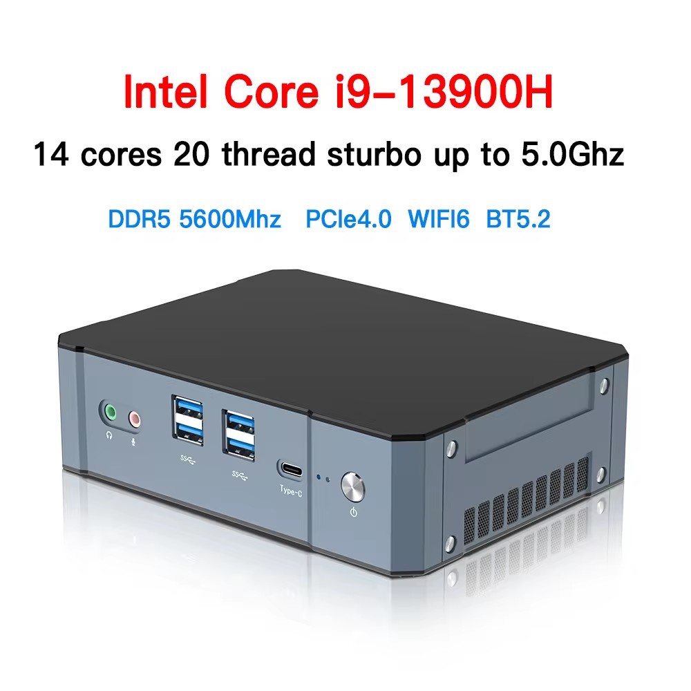 คอมพิวเตอร์ตั้งโต๊ะขนาดเล็ก i9-13900H เจนเนอเรชั่น 13 พร้อม Thunderbolt 4 รองรับ i7 พอร์ตเครือข่ายคู่ 2.5G สำหรับสำนักงาน บ้าน และเล่นเกม มินิพีซี