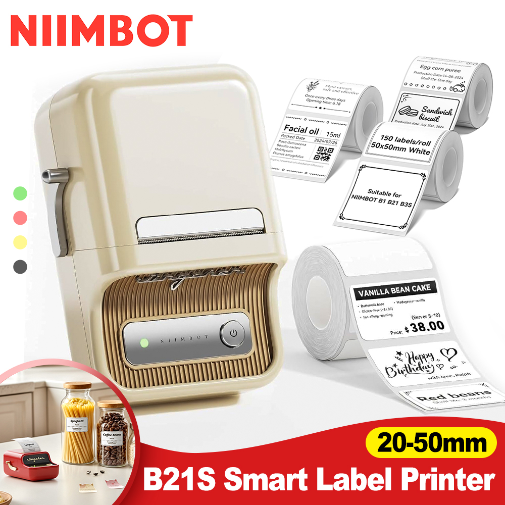 Imprimante d'étiquettes thermique portable Niimbot B21 Mini Bluetooth, fabricant d'étiquettes de poche ou autocollants adhésifs pour code-barres, utilisation sur les vêtements