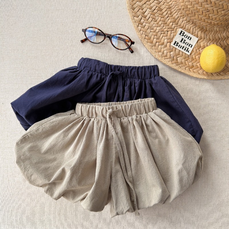 New Summer Girls Bud Shorts Korean Style Solid Color Toddlers Kids Chic Pumpkin Shorts Stylish Casual Vacation Outdoor Shorts