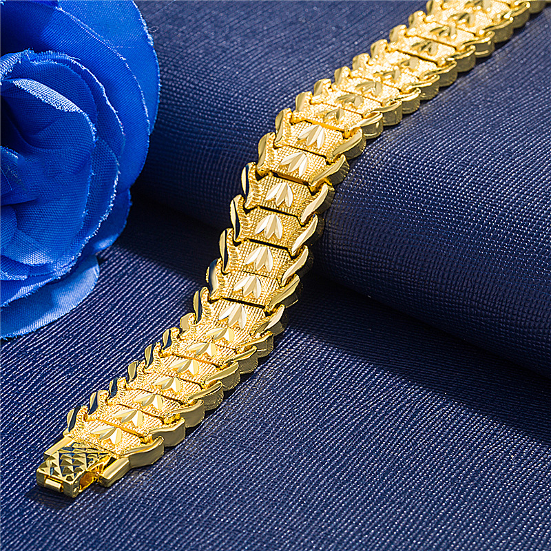 Bracciale in oro 24 carati placcato gioielli in oro 2 bracciale largo da uomo 21CM
