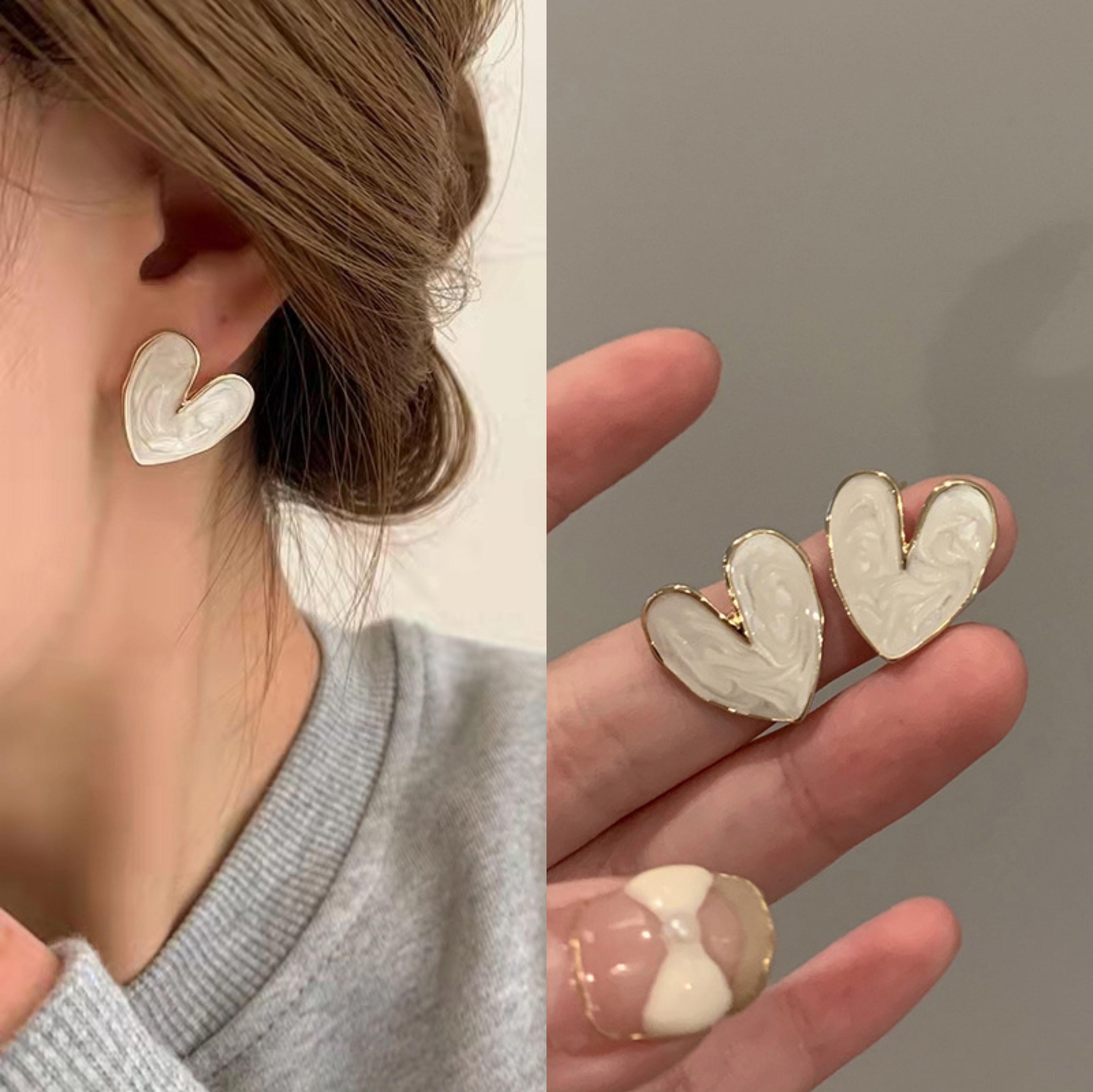 2023 Französische Retro-Herz-Ohrstecker für Frauen und Mädchen, koreanische Liebe, Tropfenglasur, ästhetisch, Alltag, minimalistischer Modeschmuck, Geschenk
