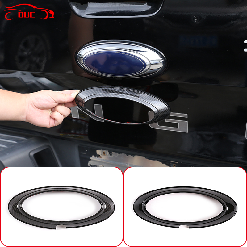 Anneau de Badge arrière de voiture en Fiber de carbone/noir brillant, cadre de Logo, garniture de décoration ABS pour Ford Ranger 2015 – 2021, accessoires automobiles